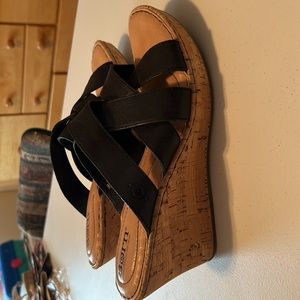 Ladies BORN Black Cork Wedge Sandal, sz 10, Excellent Condition!!